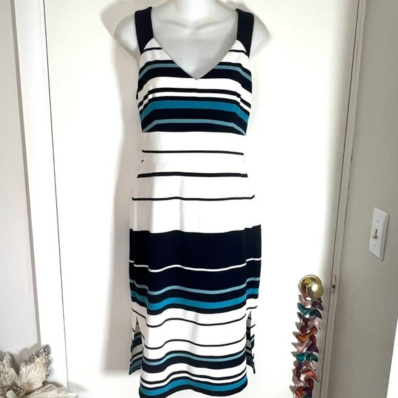 WHBM WHITE HOUSE BLACK MARKET STRIPE SHEATH DRESS SIZE 8 - Picture 2 of 11
